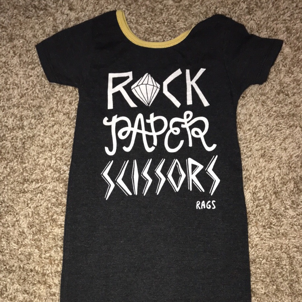 Rock, paper, scissors rags to raches romper.